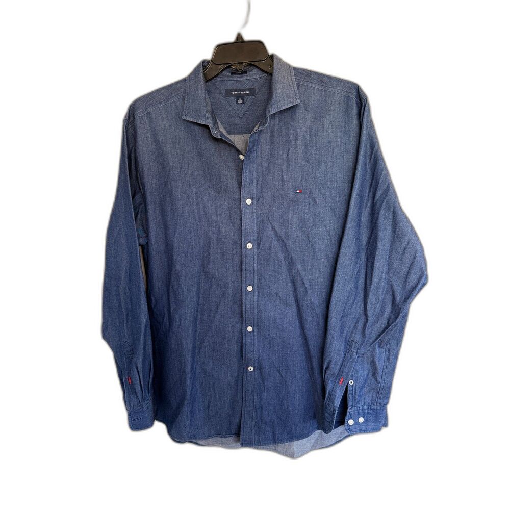 Tommy Hilfiger Indigo Blue Long Sleeve‎ Button Down Shirt Men's XL